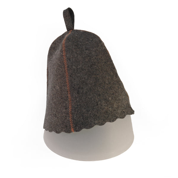 Grey wool sauna hat on a white background