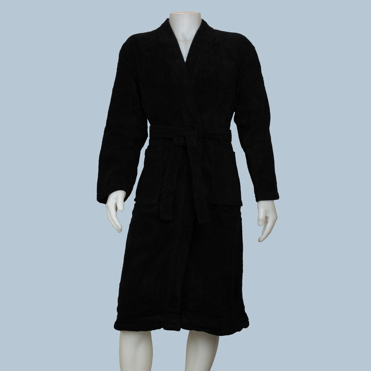 Black Terry Velour Cotton Bath Robe on Mannequin