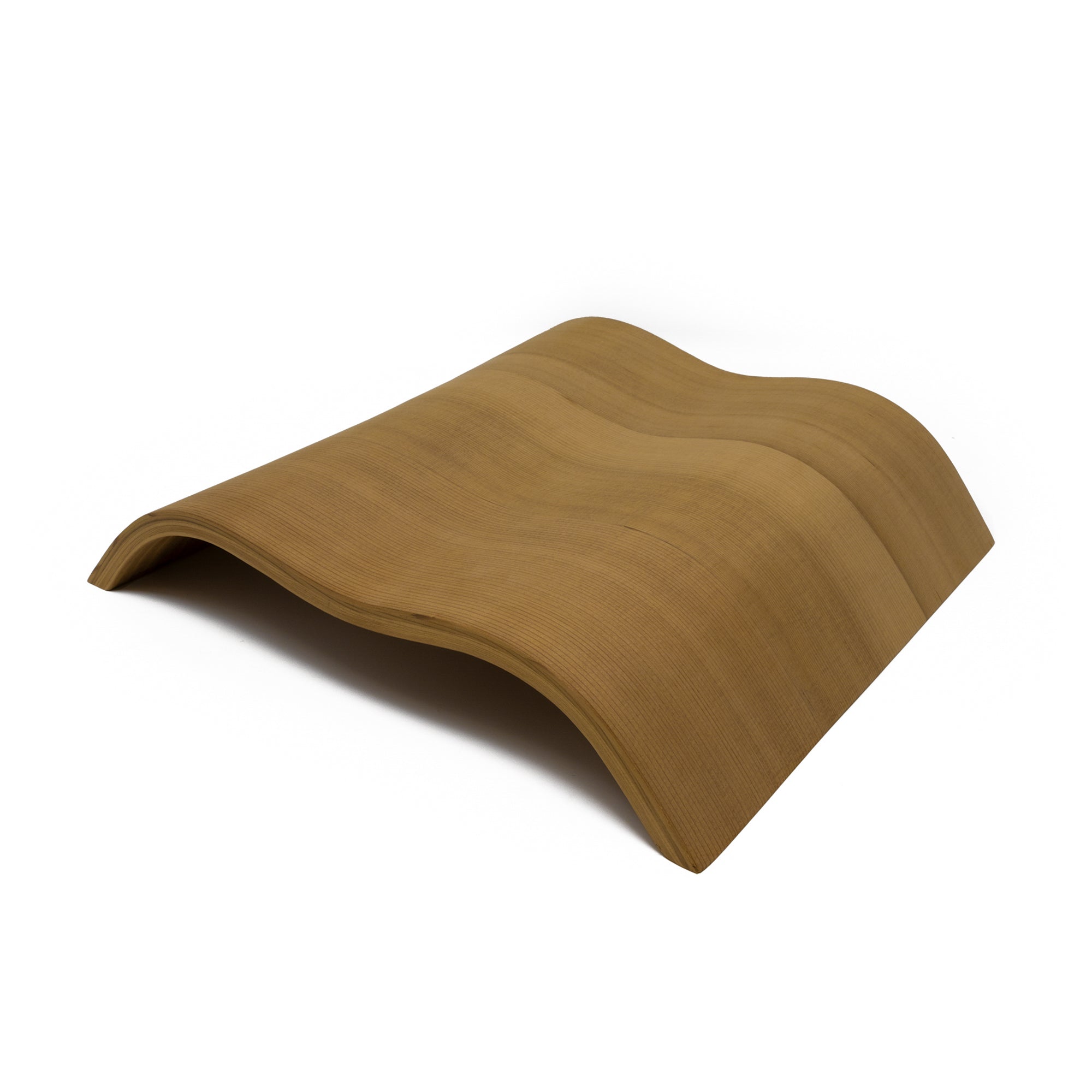 Curved cedar sauna headrest pillow on white background