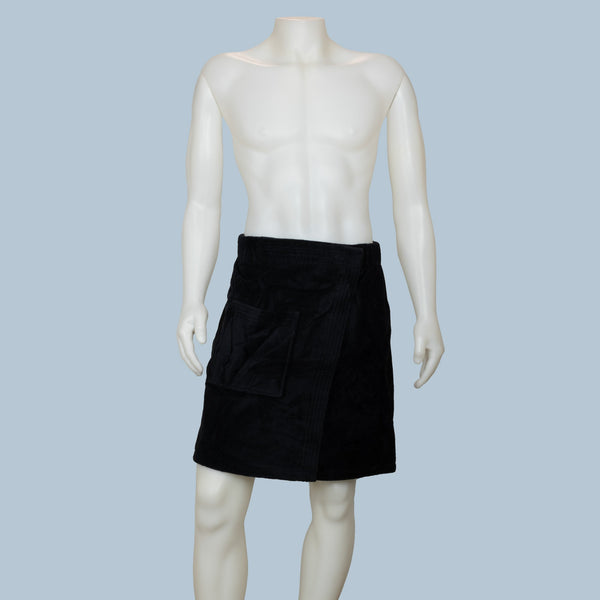 Black Terry Velour Cotton Bath Wrap on Mannequin