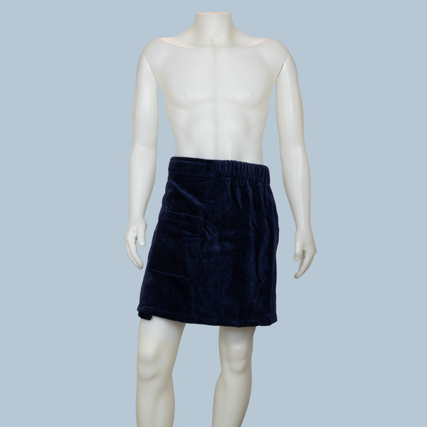 Navy Blue Terry Velour Cotton Bath Wrap on Mannequin