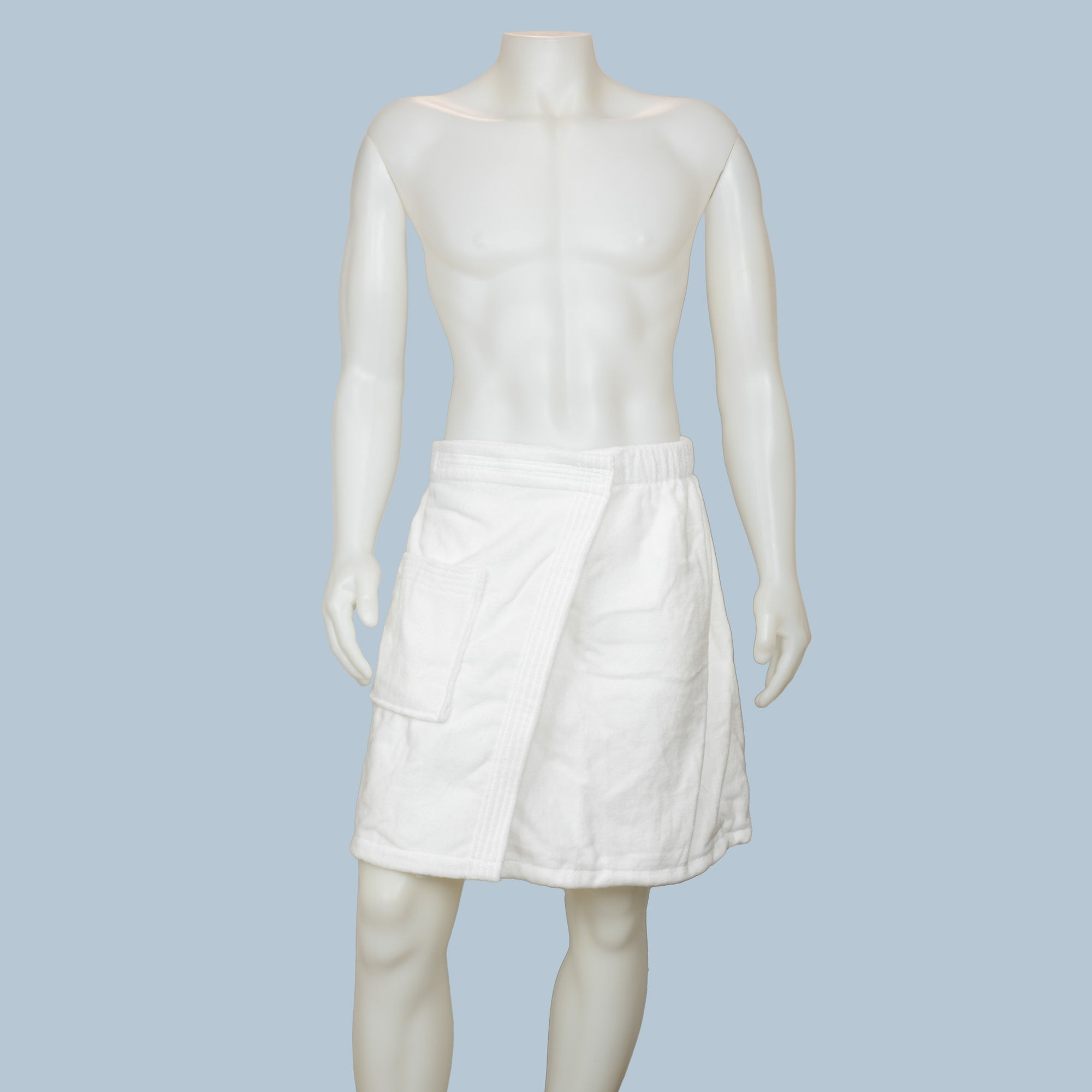 White Terry Velour Cotton Bath Wrap on Mannequin
