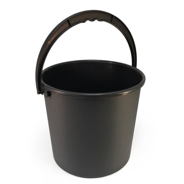 Black Plastic Sauna Bucket on white background with handle up